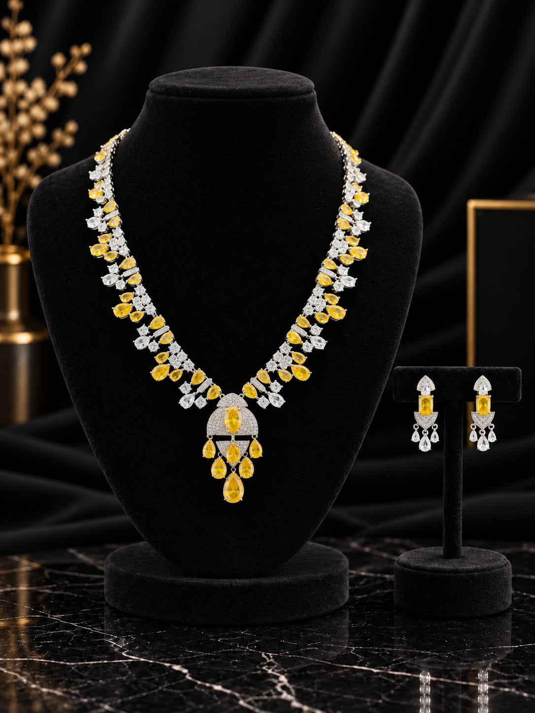 Champagne Floral Cluster Pendant Jewelry Set (SN62)