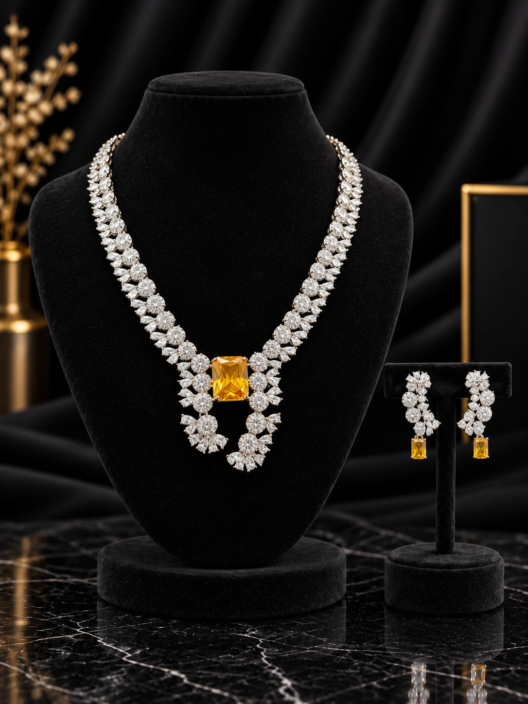 Champagne Layered Statement Crystal Jewelry Set (SN70)
