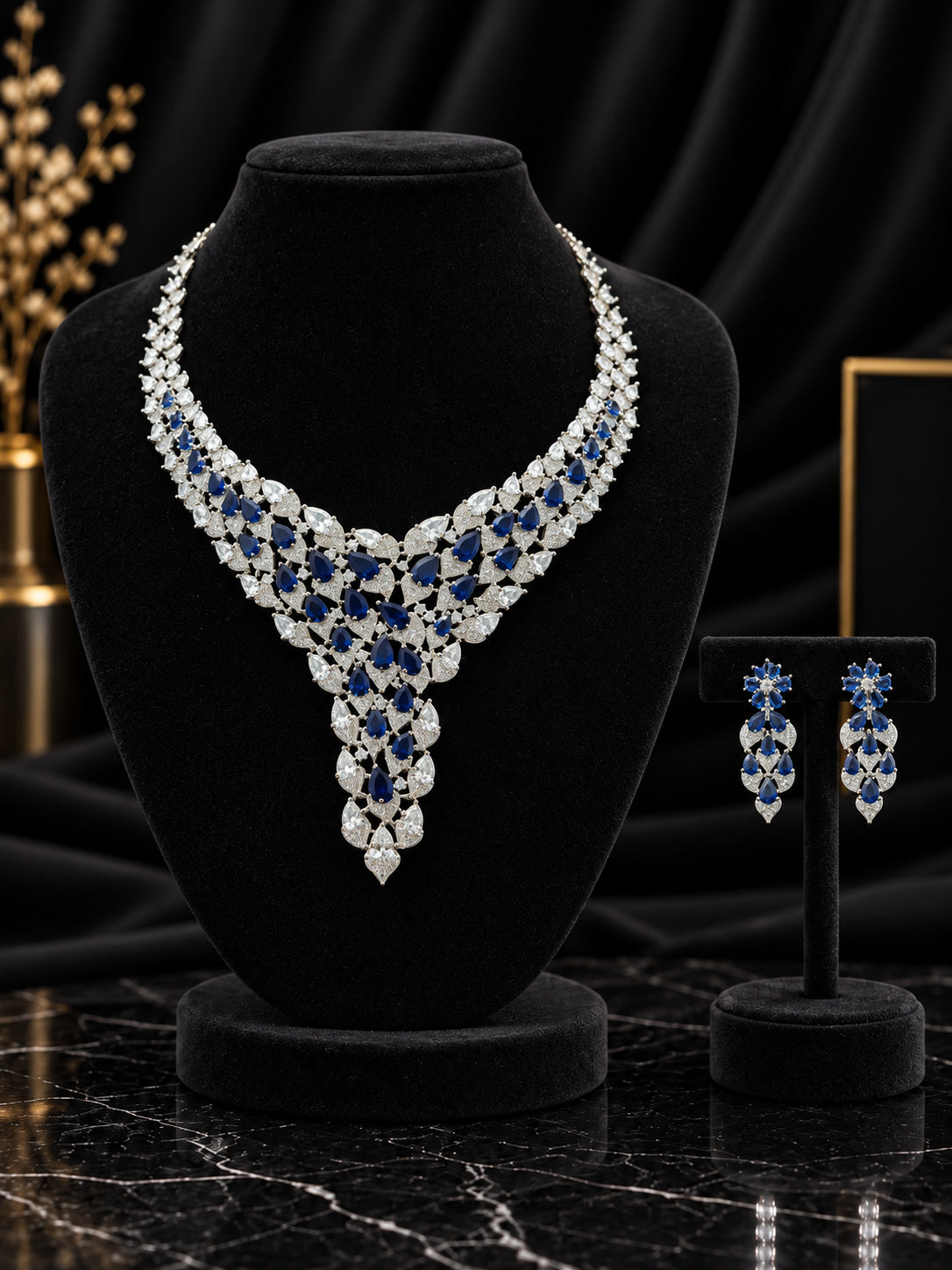 Blue Layered V Cascade Jewelry Set (SN84)