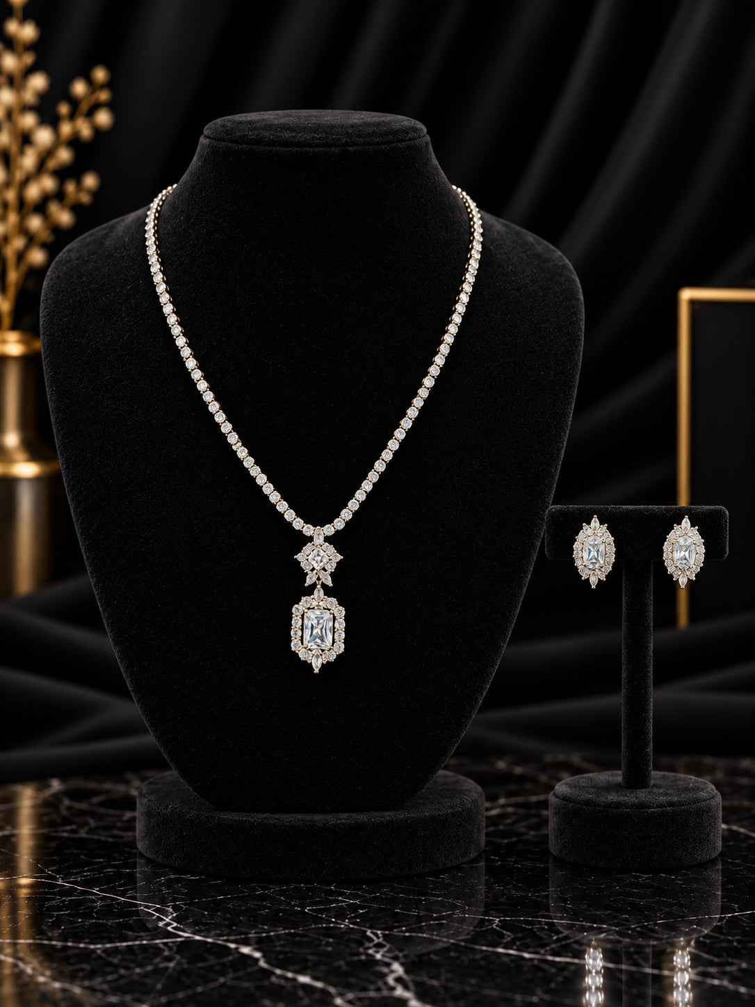 White Halo Pendant Jewelry Set (SN94)