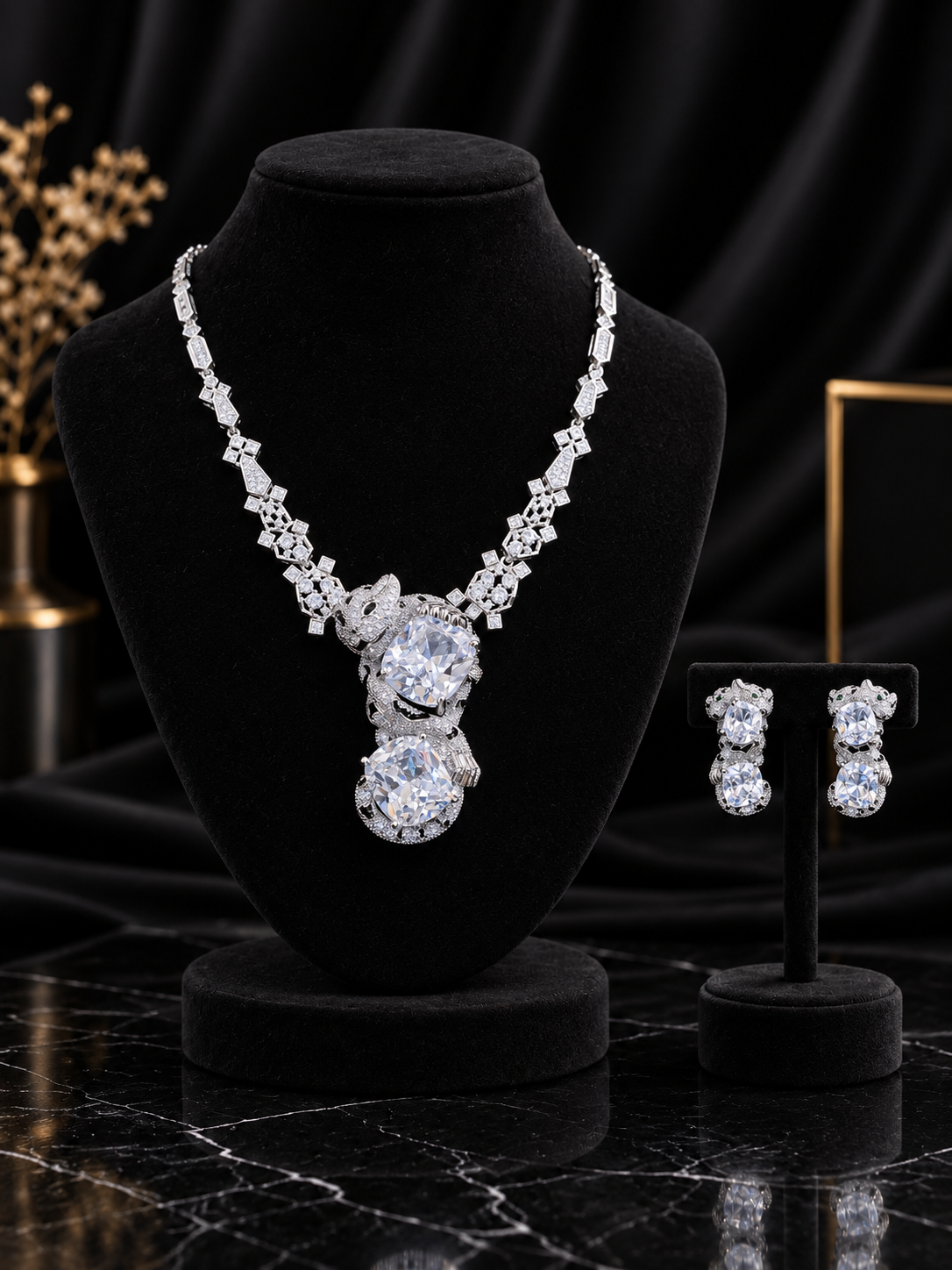 White Double Teardrop Crystal Jewelry Set (SN1)