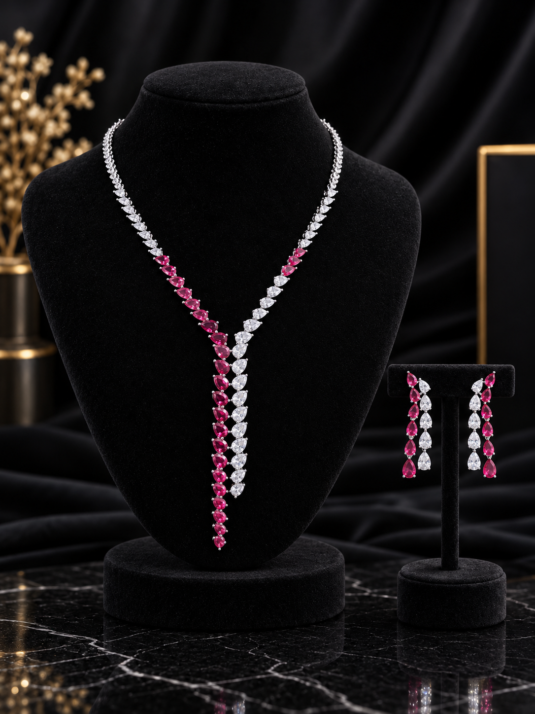 Red White Tennis Y-Drop Jewelry Set (SN20)