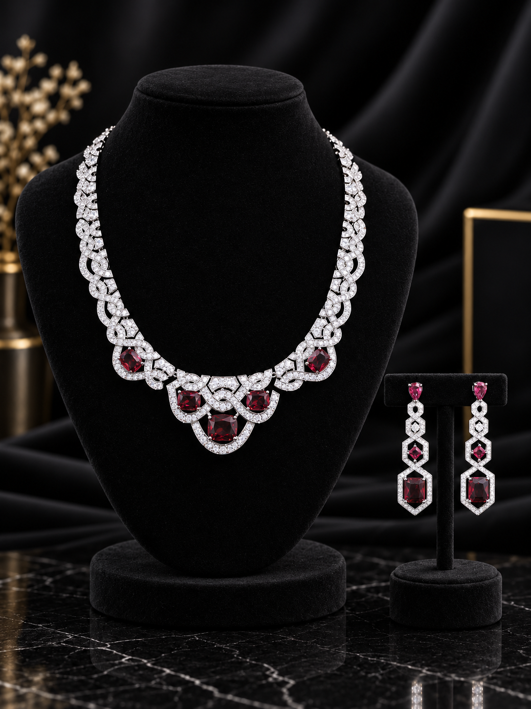 Red Heart Link Crystal Jewelry Set (SN38)