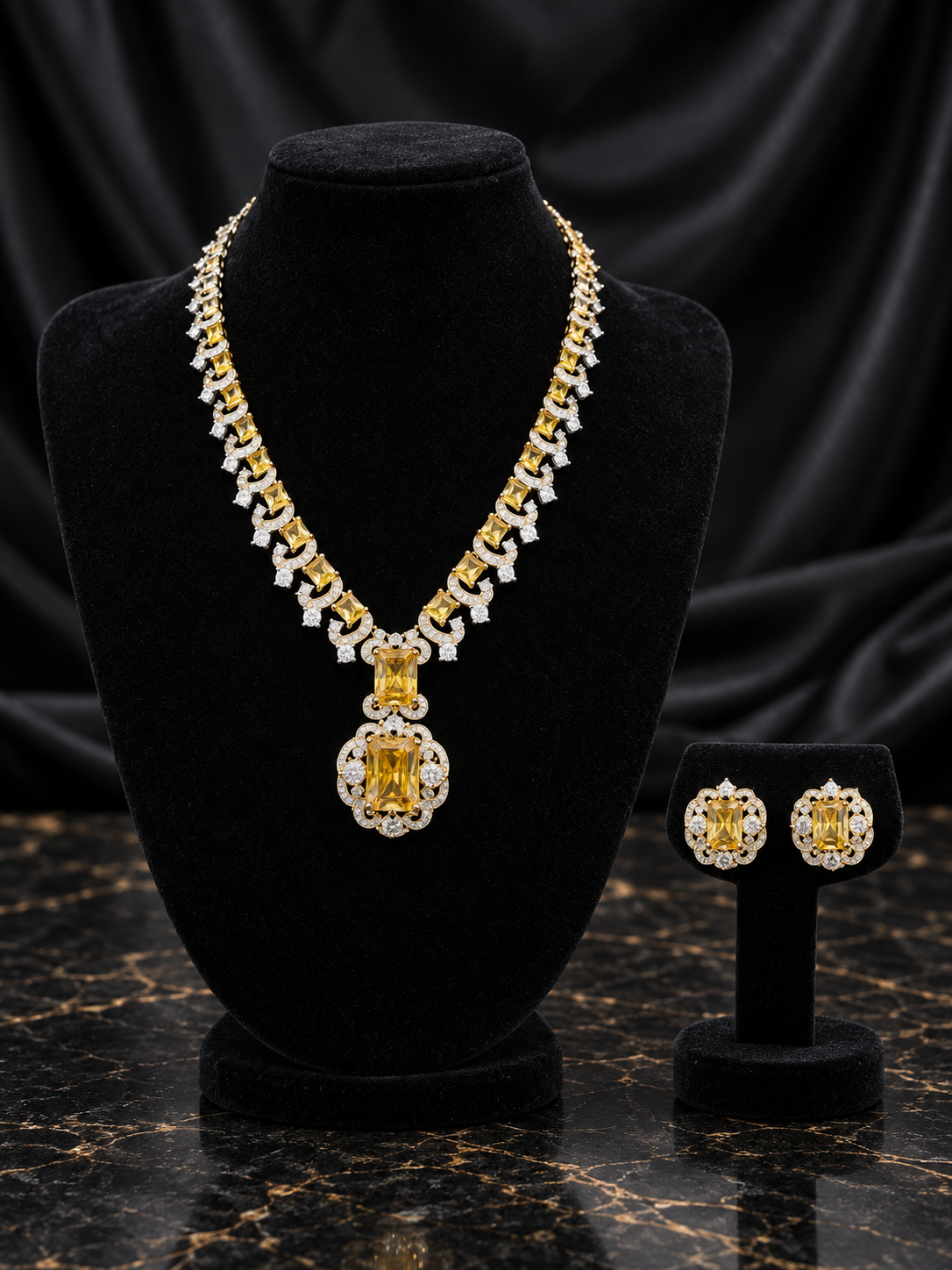 Champagne Square Halo Pendant Jewelry Set (SN58)