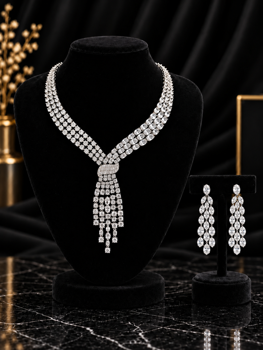 White Swoop Tassel Natural Zircon Gemstone Jewelry Set (SN78)