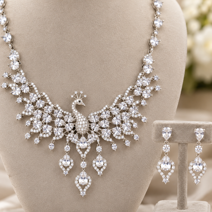 Silver Peacock Natural Zircon Gemstone Jewelry Set (SN107)