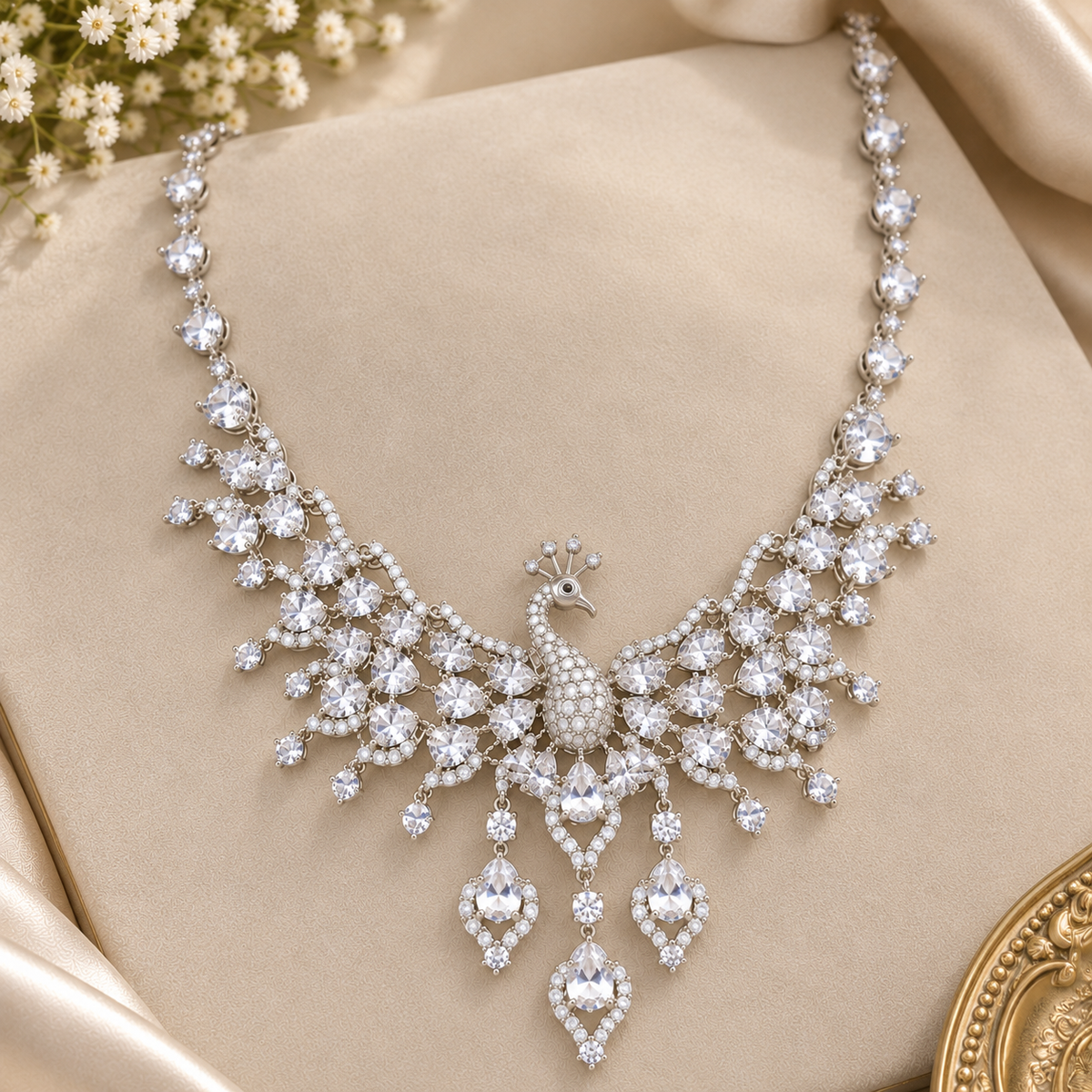 Silver Peacock Natural Zircon Gemstone Jewelry Set (SN107)