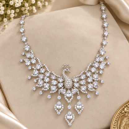 Silver Peacock Natural Zircon Gemstone Jewelry Set (SN107)
