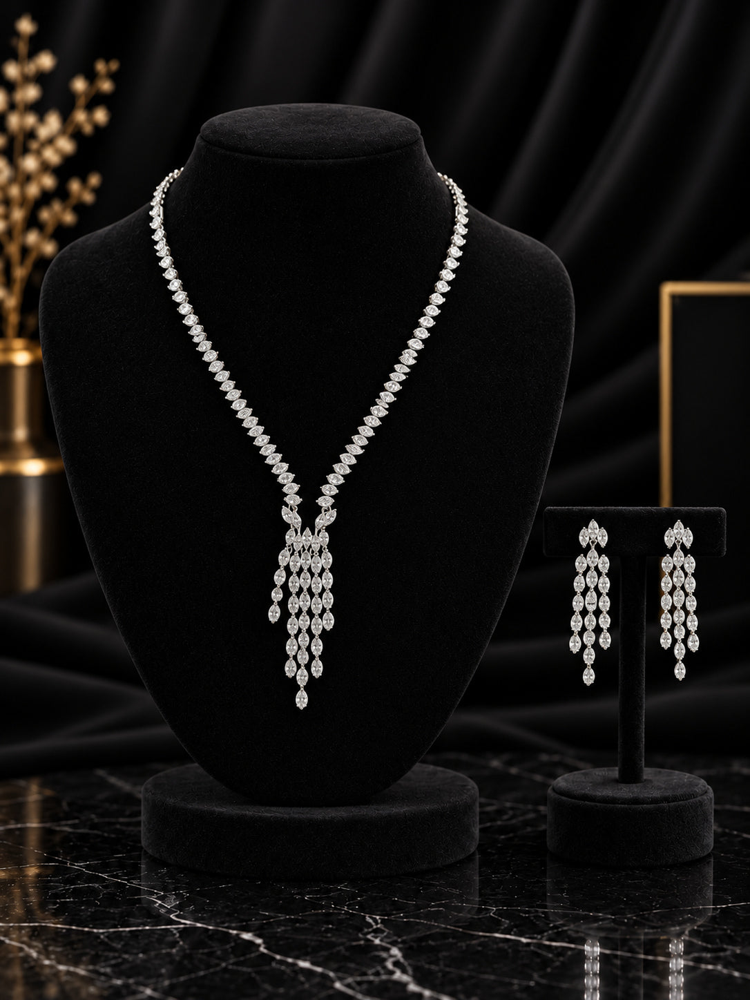 White Cascading Crystal Jewelry Set (SN100)