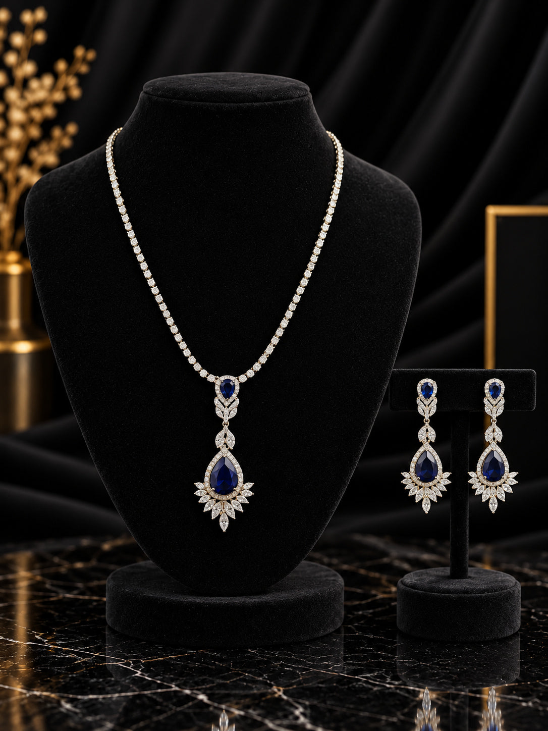 White Blue Teardrop Jewelry Set (SN101)