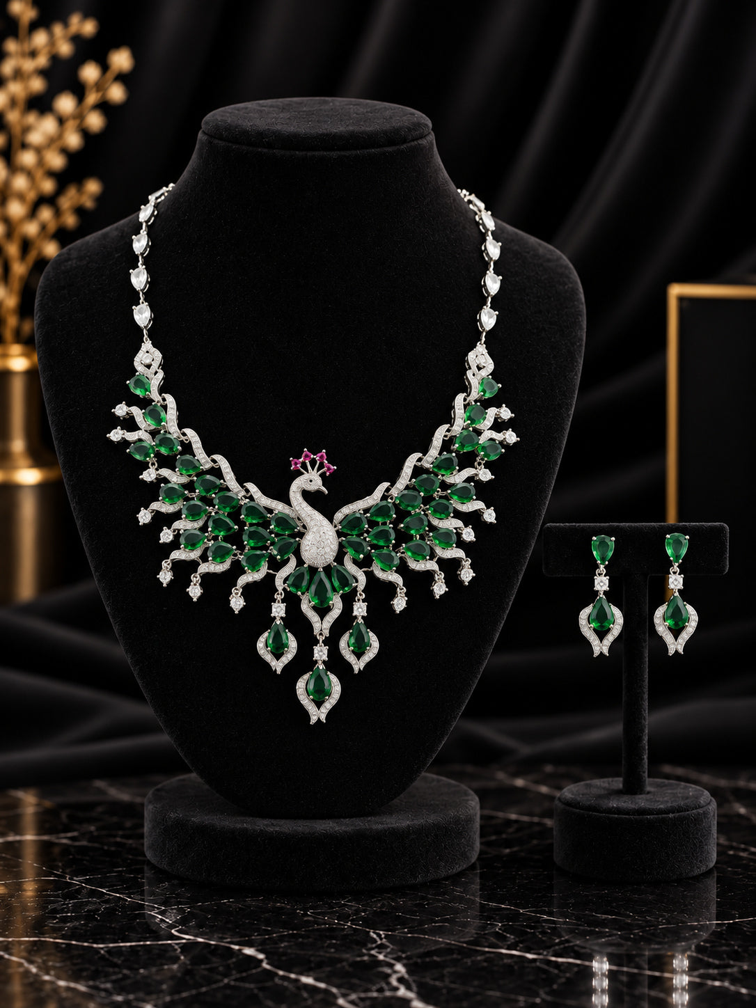 Silver Branch Crystal Statement Jewelry Set (SN105)