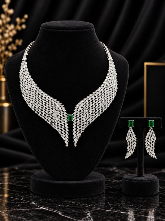 Green Chevron V Crystal Jewelry Set (SN72)