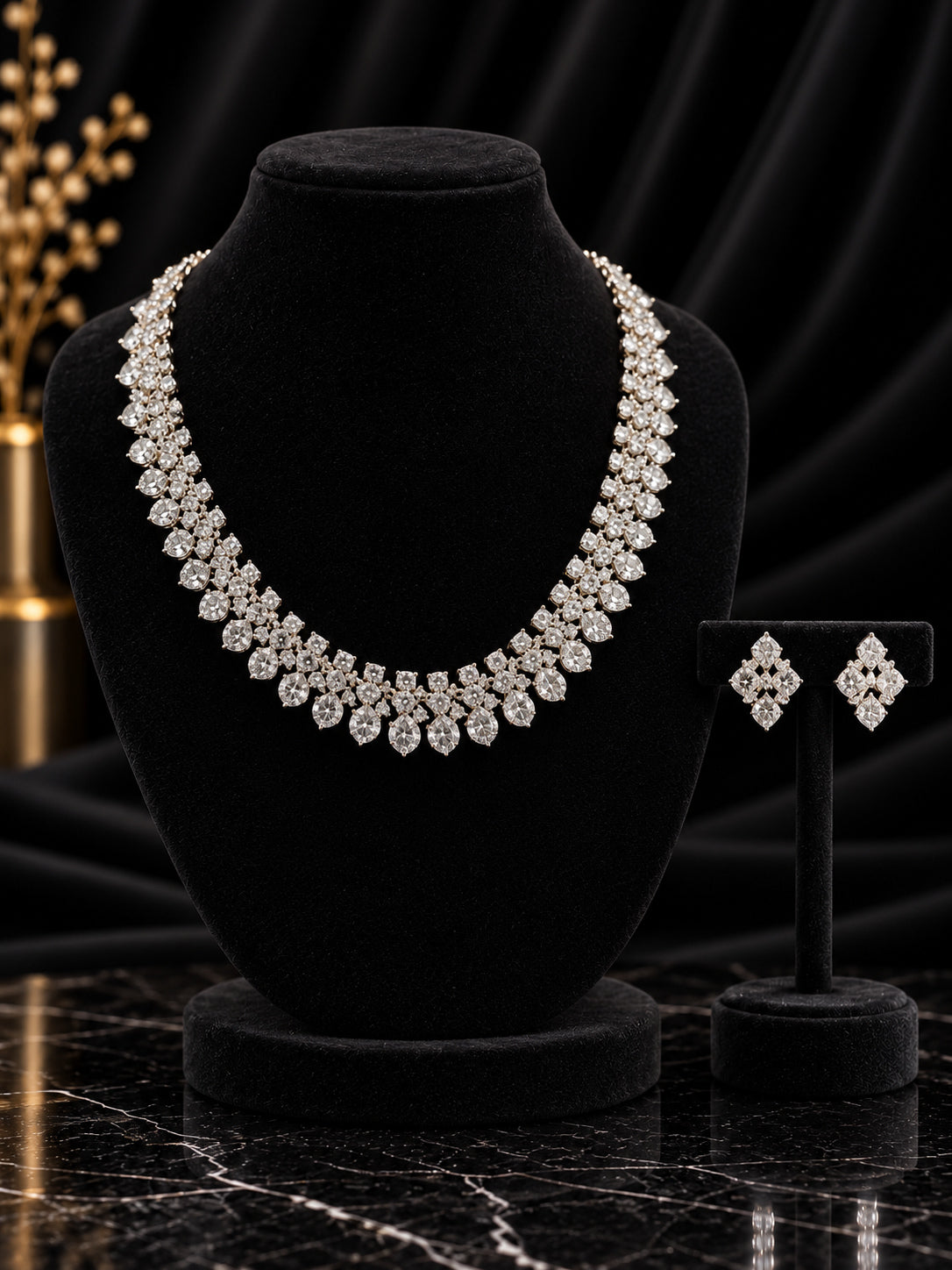 White Double Row Crystal Collar Set (SN73)