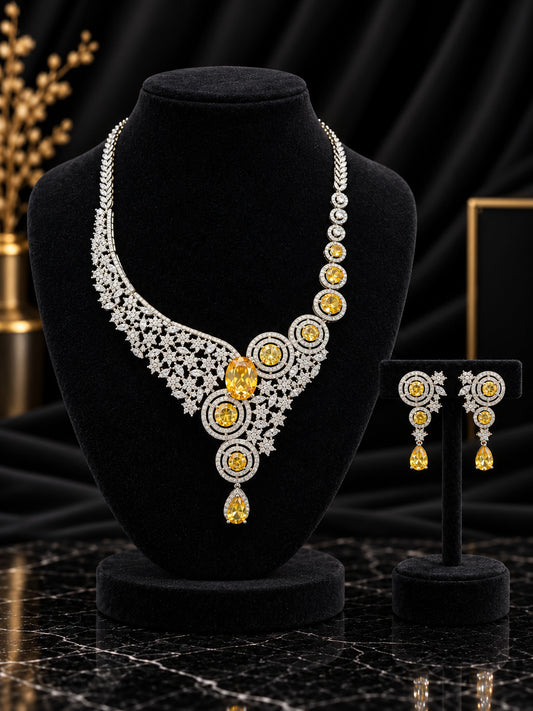 Champagne Circular Halo Cascade Jewelry Set (SN80)