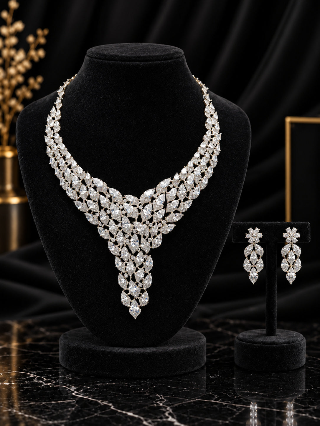 White Layered V Cascade Jewelry Set (SN83)