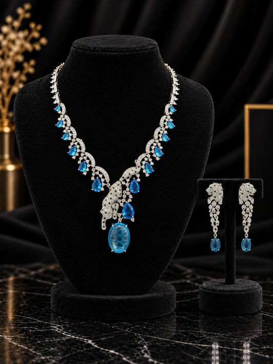 Blue Teardrop Chain Crystal Jewelry Set (SN88)
