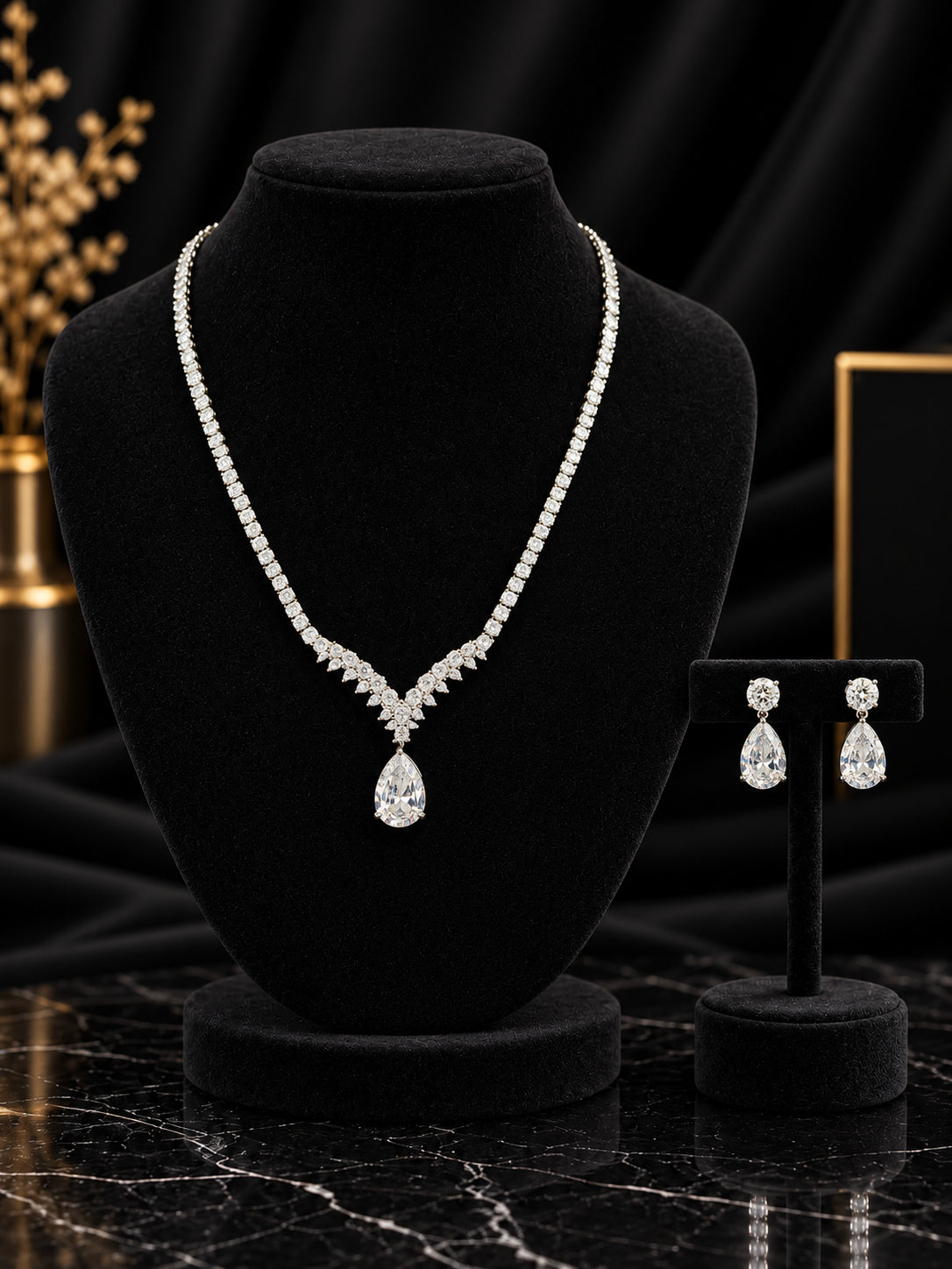 Silver Teardrop Pendant Jewelry Set (SN89)