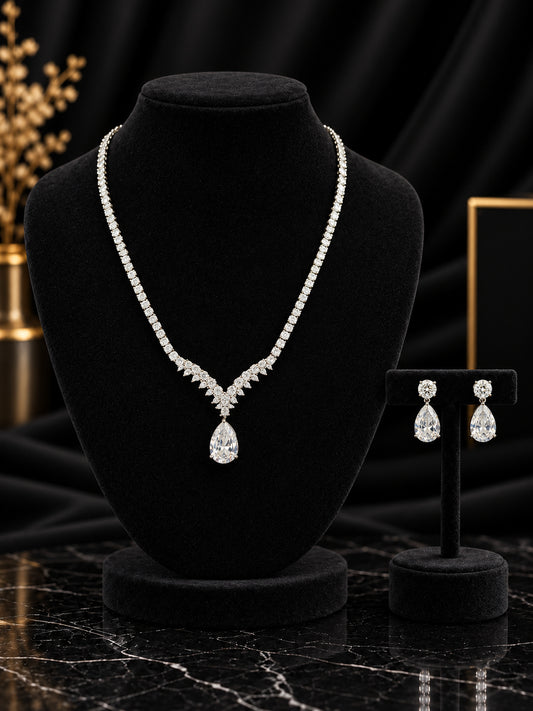 Silver Teardrop Pendant Jewelry Set (SN89)