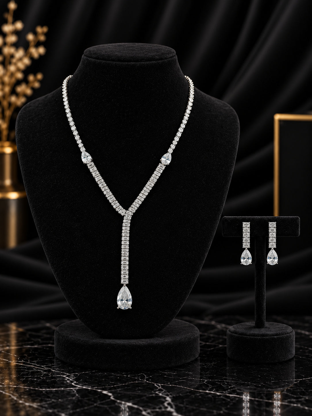 Silver Solitaire Pendant Jewelry Set (SN92)