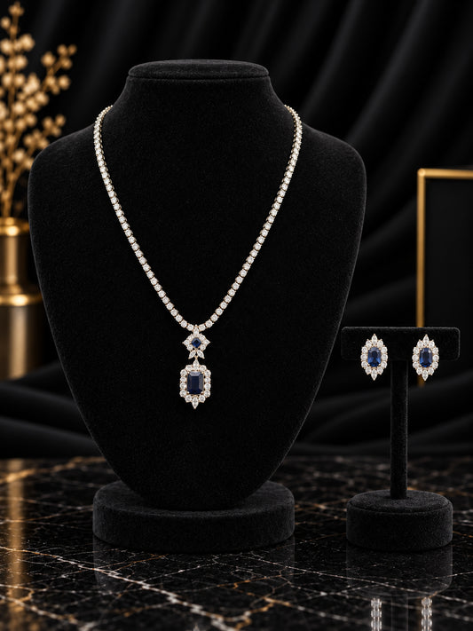 Dark Blue Halo Pendant Jewelry Set (SN95)