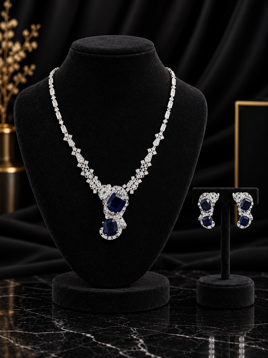 Blue Double Teardrop Crystal Jewelry Set (SN2)