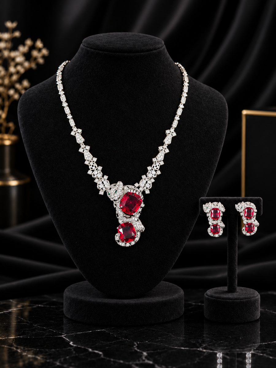 Red Double Teardrop Crystal Jewelry Set (SN3)