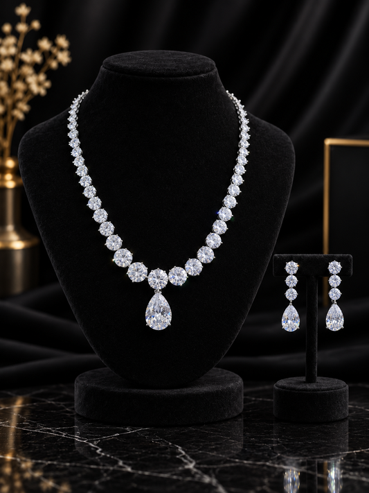 White Teardrop Pendant Crystal Jewelry Set (SN7)