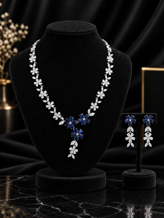 Blue Floral Vine Crystal Jewelry Set (SN10)