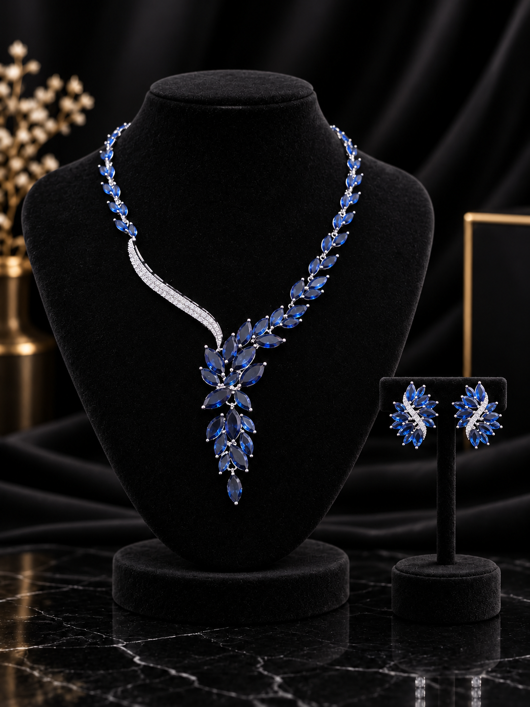 Red White Asymmetric Leaf Jewelry Set (SN19)