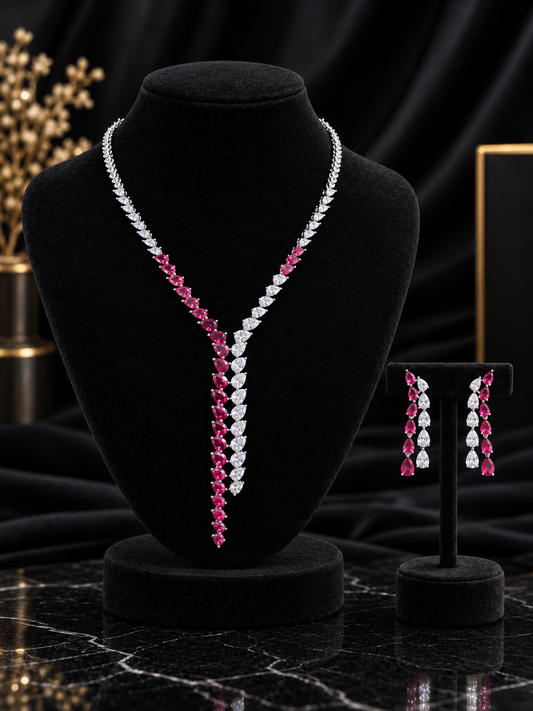 Red White Tennis Y-Drop Jewelry Set (SN20)