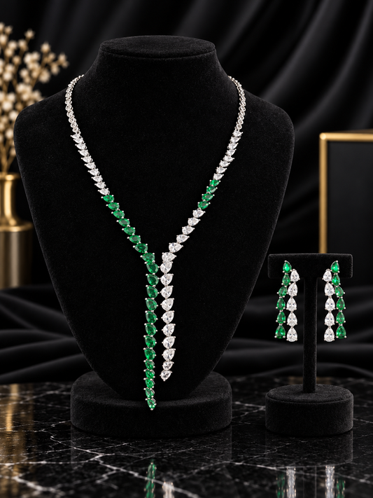White Green Tennis Y-Drop Jewelry Set (SN21)