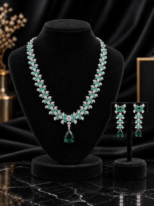 Blue Stone Teardrop Chain Jewelry Set (SN25)