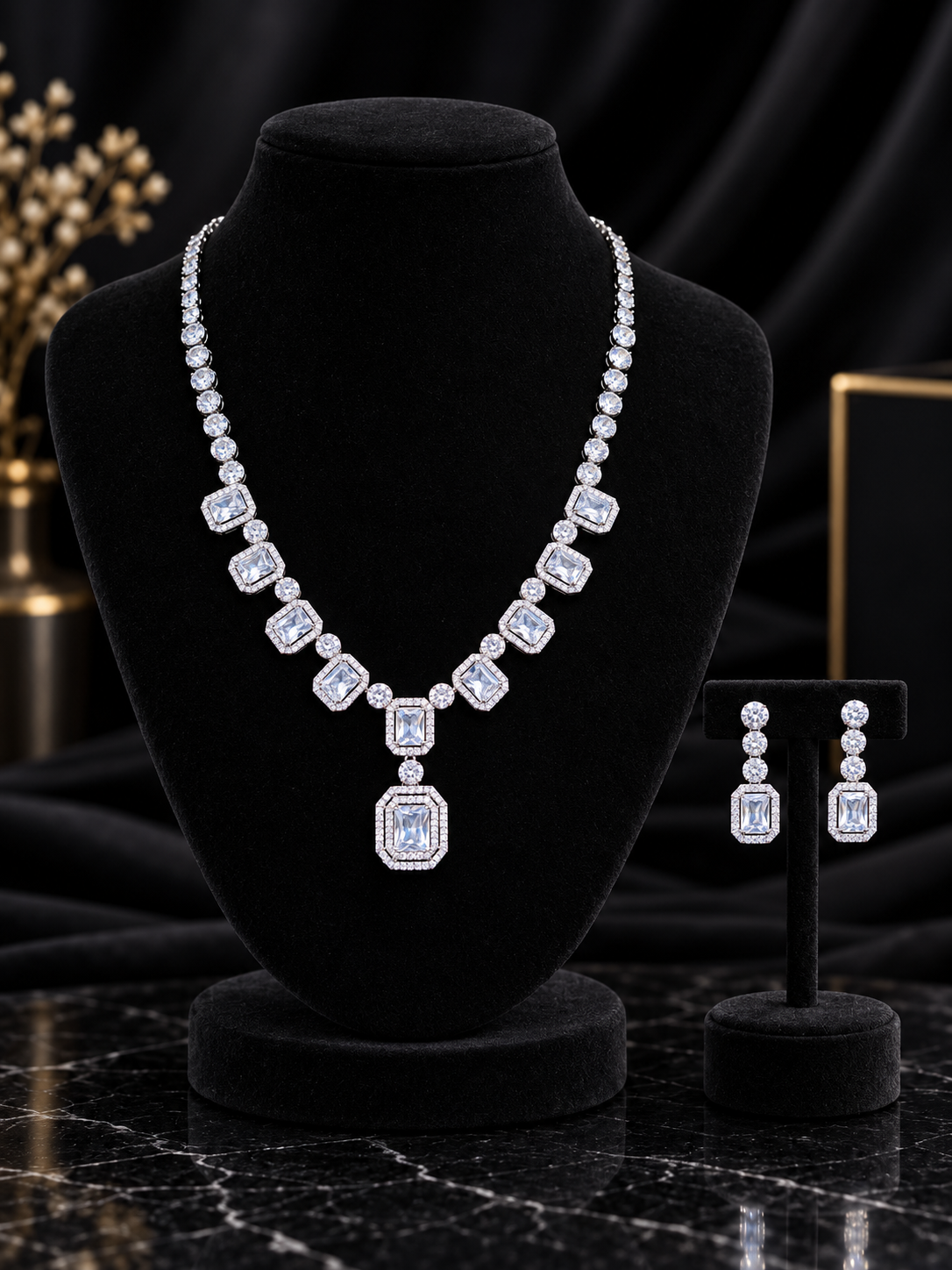 White Square Link Crystal Jewelry Set (SN27)