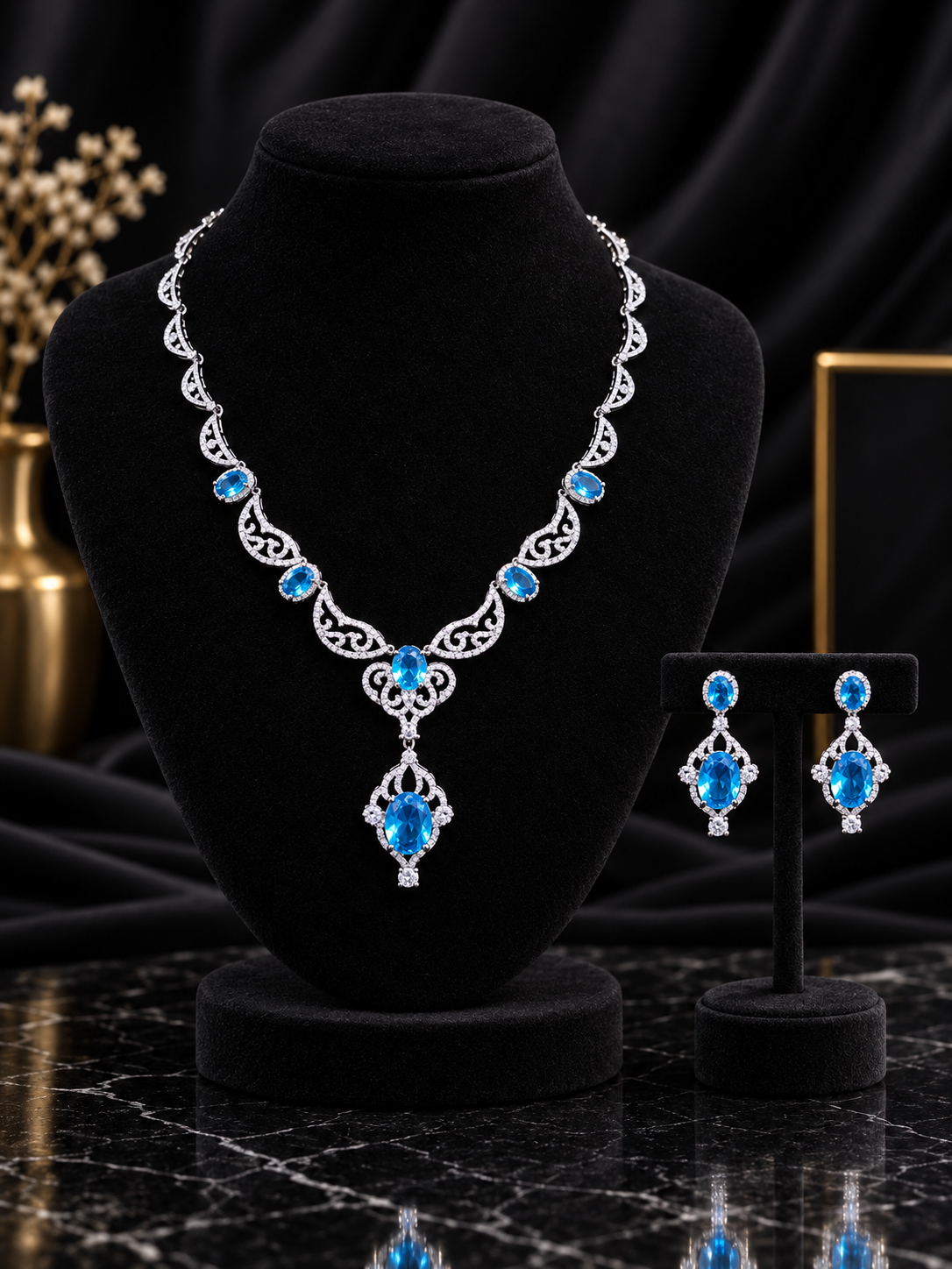 Blue Loop Teardrop Crystal Jewelry Set (SN30)