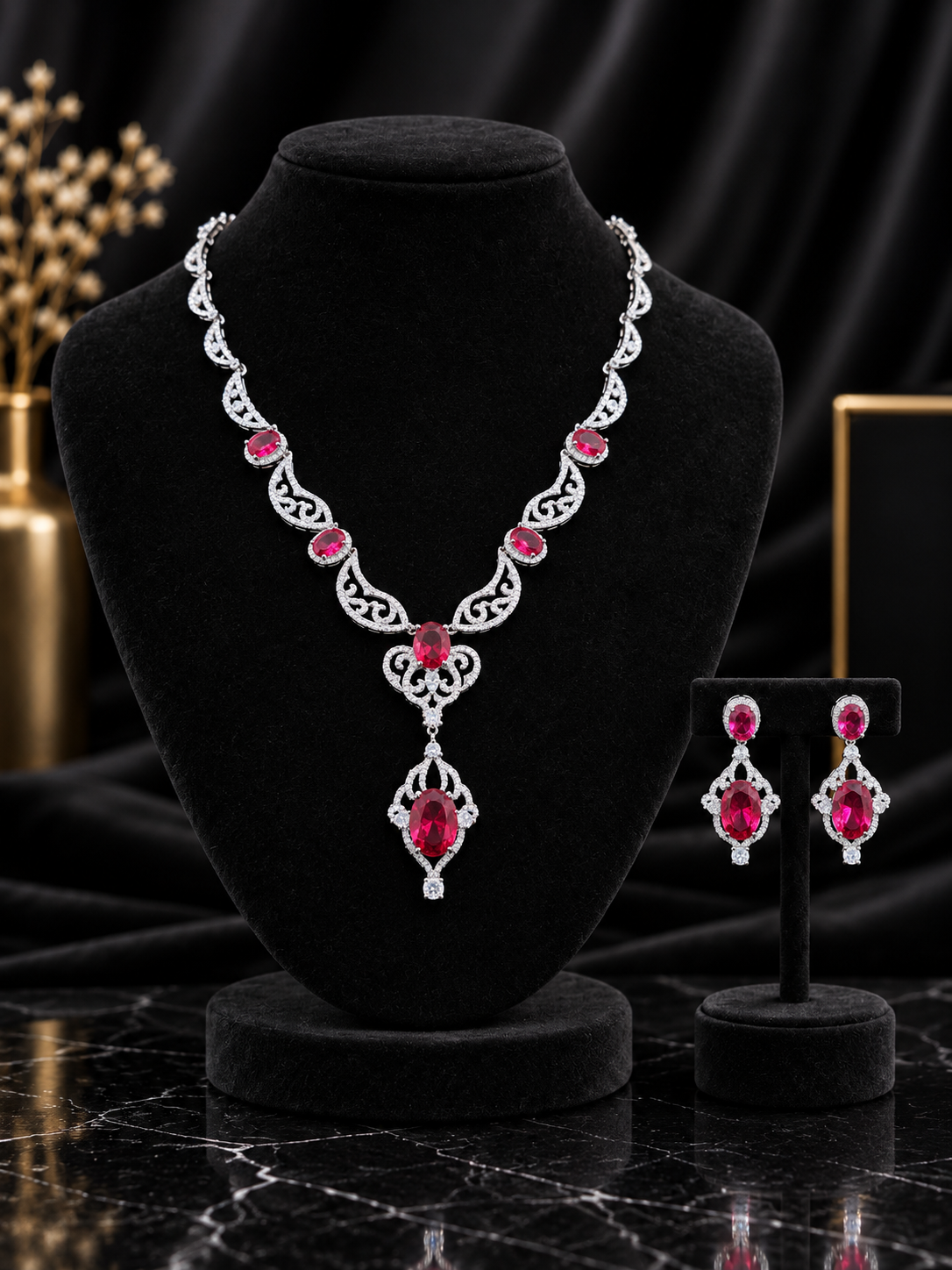 Red Loop Teardrop Crystal Jewelry Set (SN31)