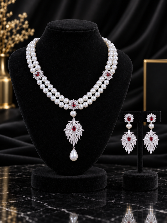 Red Ornate Floral Statement Jewelry Set (SN33)