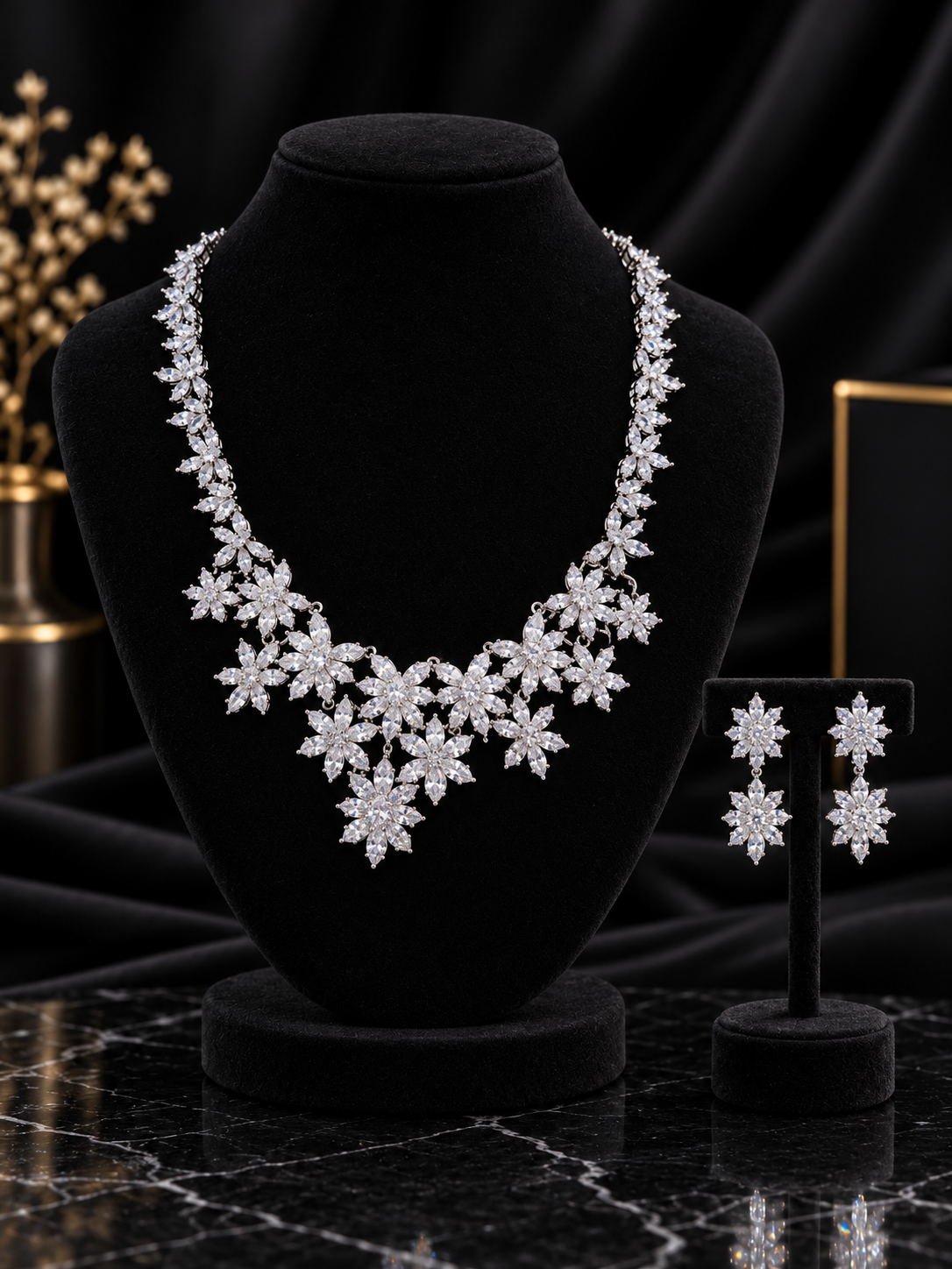 White Snowflake Floral Crystal Jewelry Set (SN35)