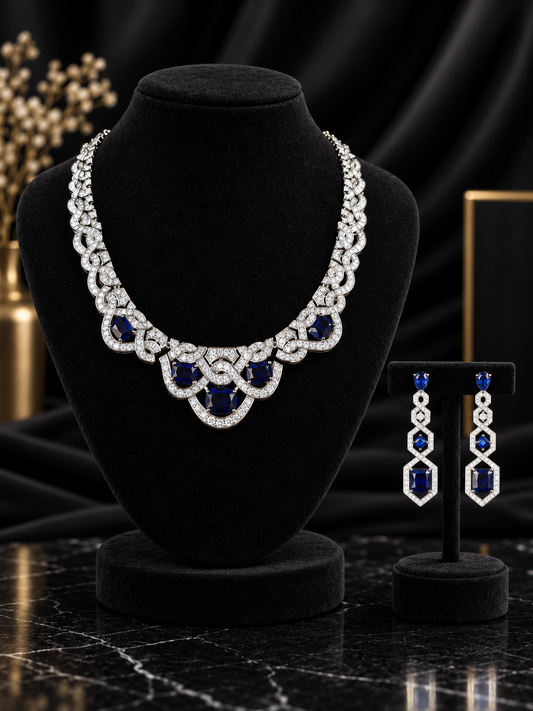Blue Heart Link Crystal Jewelry Set (SN37)