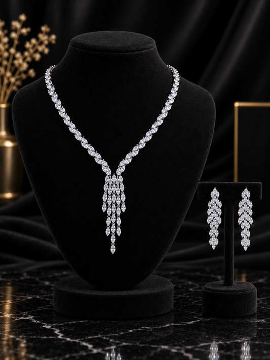 White Long Tassel Crystal Jewelry Set (SN39)