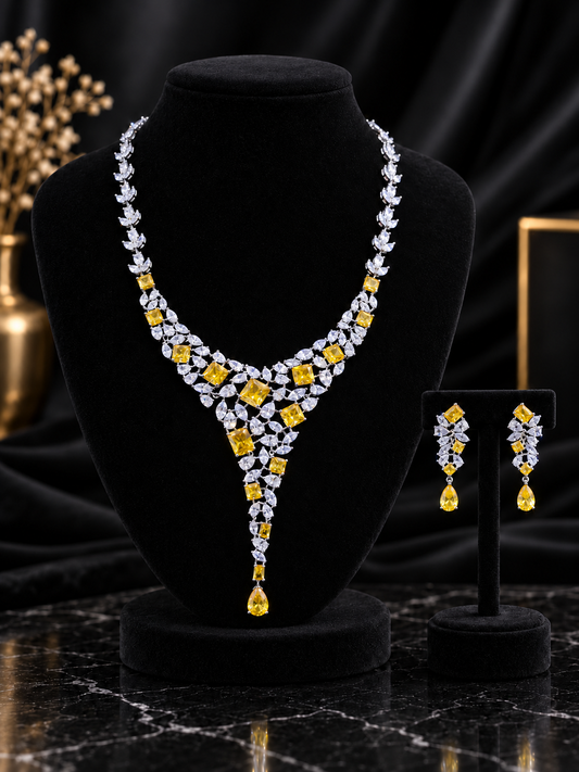 Champagne Cluster Y-Drop Jewelry Set (SN44)