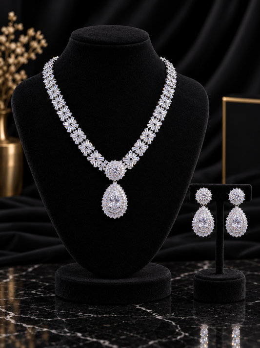 White Oval Link Pendant Jewelry Set (SN46)