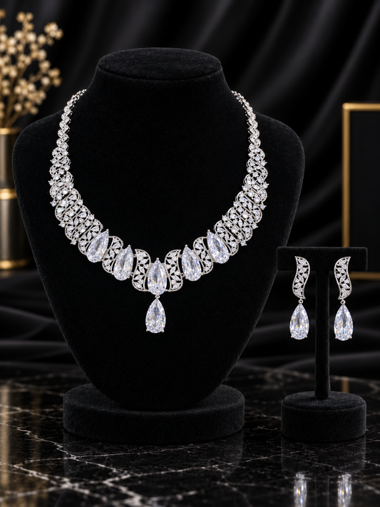 White Teardrop Collar Crystal Jewelry Set (SN47)