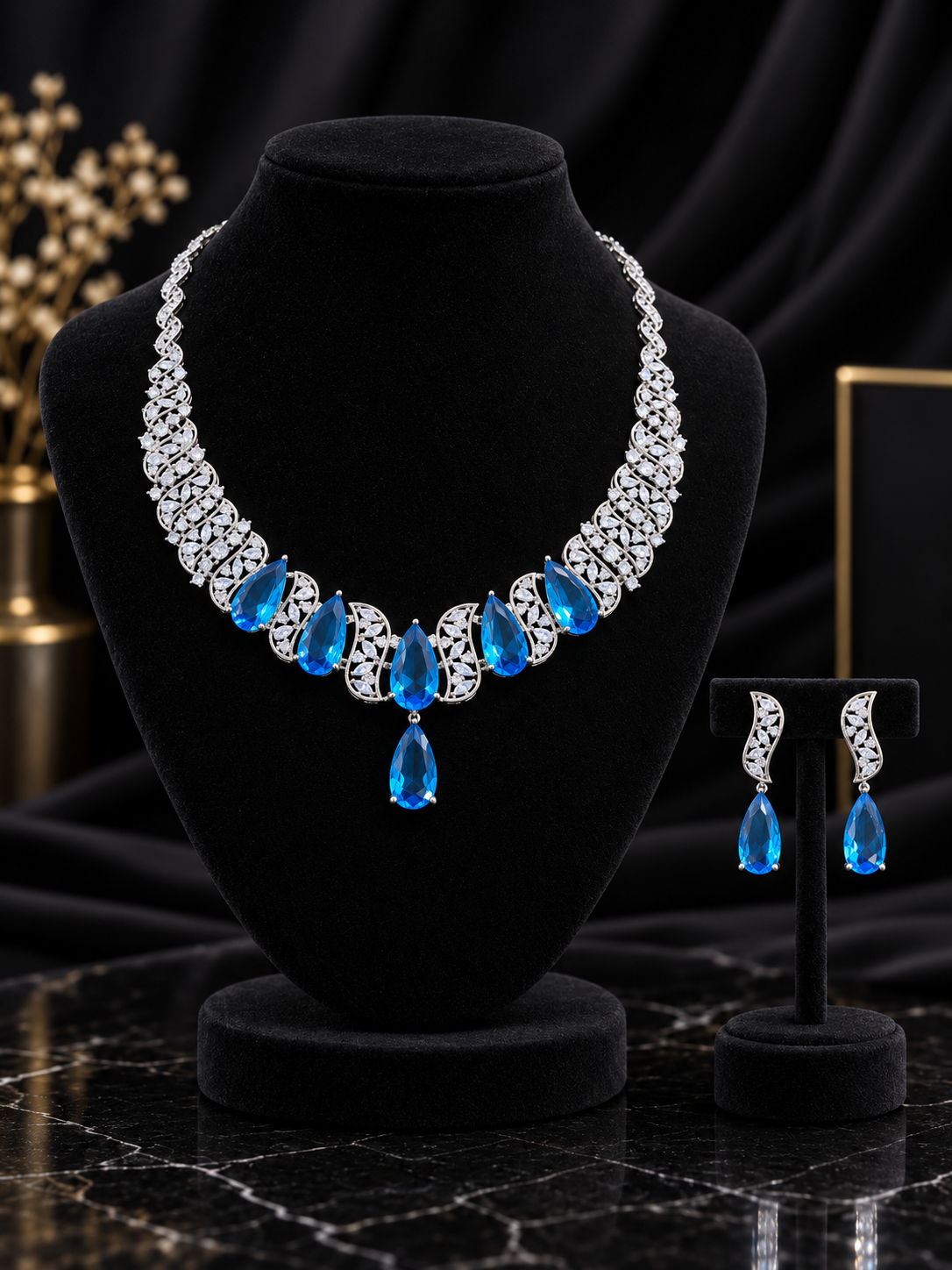 Sky Blue Teardrop Collar Jewelry Set (SN48)