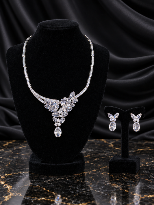 White Floral Teardrop Statement Jewelry Set (SN51)