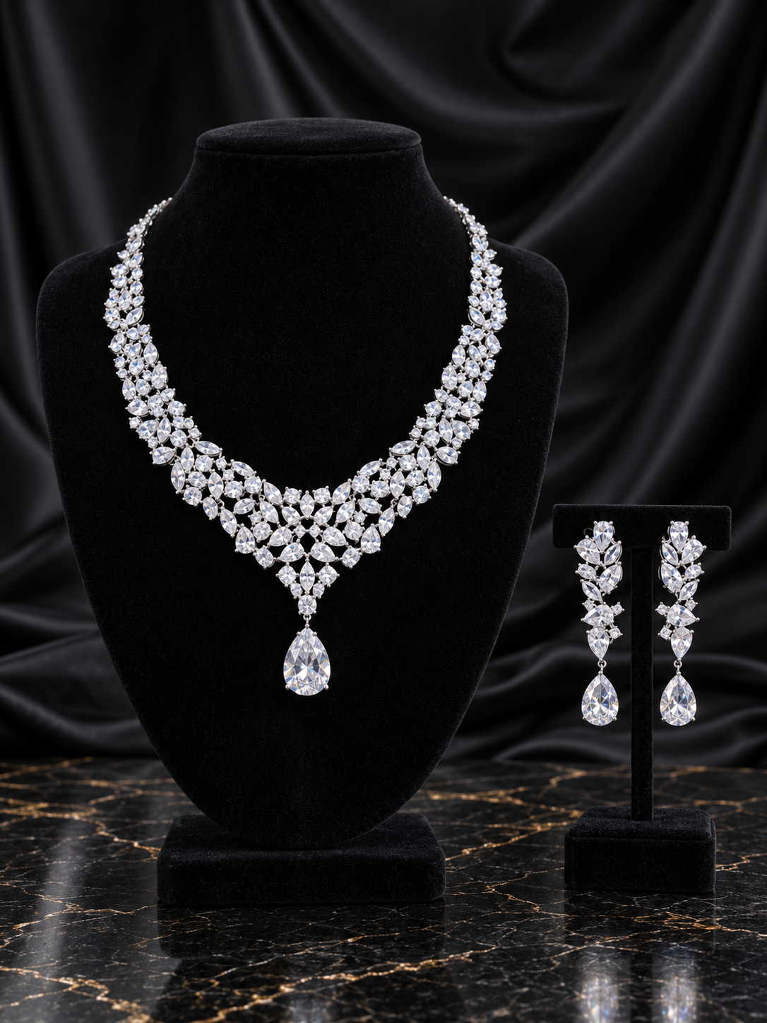 White V-Collar Teardrop Crystal Jewelry Set (SN52)