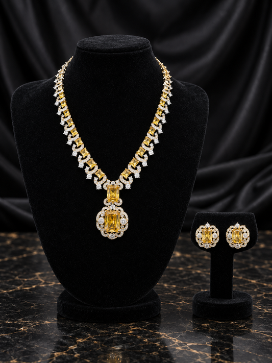 Champagne Square Halo Pendant Jewelry Set (SN58)